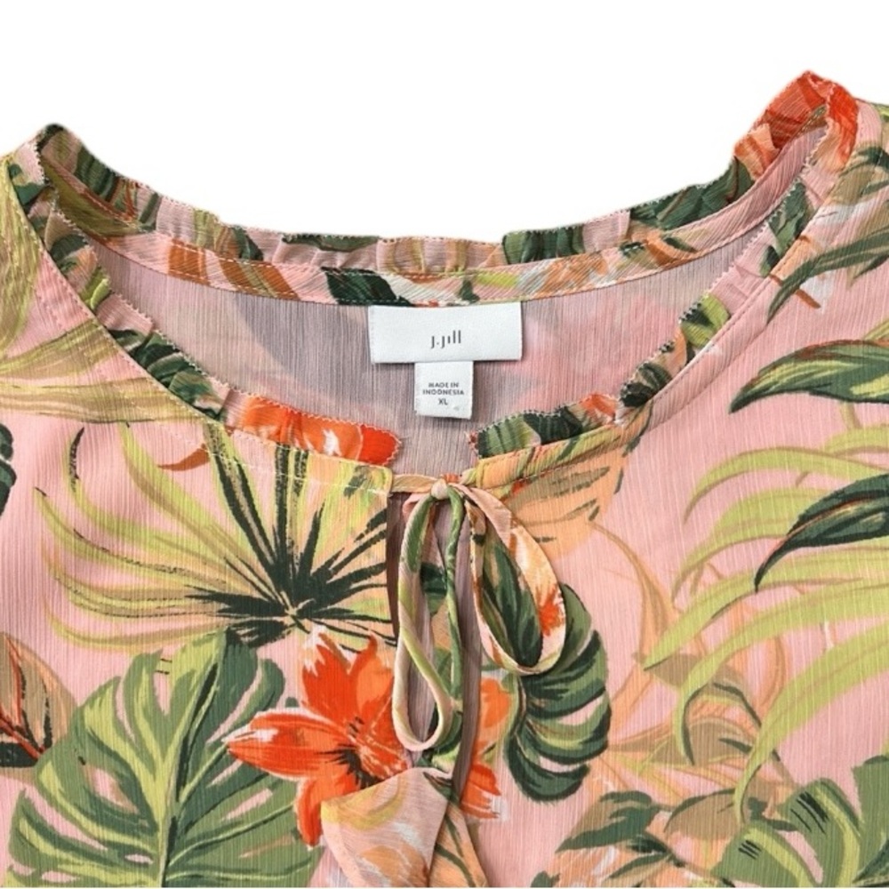 J. Jill Tropical Floral Print Lined Chiffon 3/4 Sleeve Tunic Top XL - Picture 6 of 13